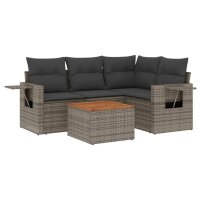 vidaXL 5-tlg. Garten-Sofagarnitur mit Kissen Grau Poly Rattan