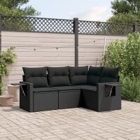 vidaXL 4-tlg. Garten-Sofagarnitur mit Kissen Schwarz Poly Rattan