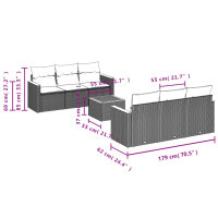 vidaXL 7-tlg. Garten-Sofagarnitur mit Kissen Schwarz Poly Rattan