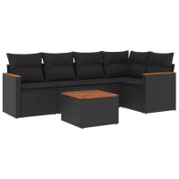 vidaXL 6-tlg. Garten-Sofagarnitur mit Kissen Schwarz Poly Rattan