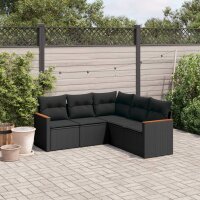 vidaXL 5-tlg. Garten-Sofagarnitur mit Kissen Schwarz Poly...