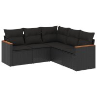 vidaXL 5-tlg. Garten-Sofagarnitur mit Kissen Schwarz Poly...