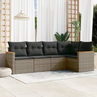 vidaXL 5-tlg. Garten-Sofagarnitur mit Kissen Grau Poly...