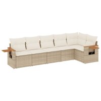 vidaXL 6-tlg. Garten-Sofagarnitur mit Kissen Beige Poly...