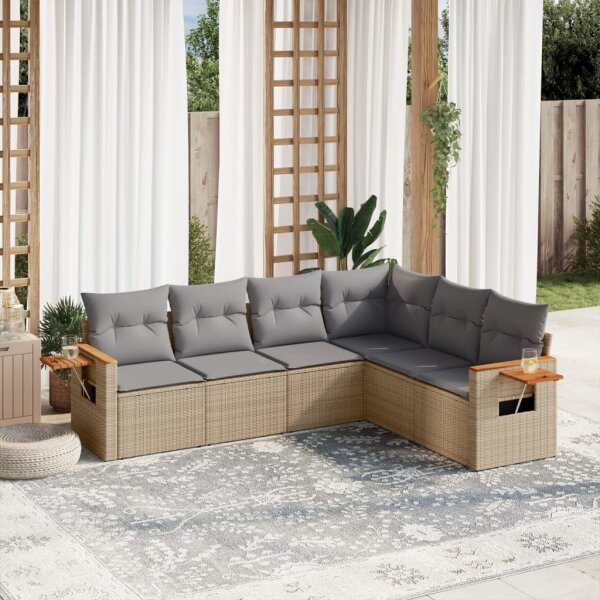 vidaXL 6-tlg. Garten-Sofagarnitur mit Kissen Beige Poly Rattan