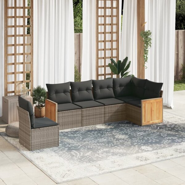 vidaXL 6-tlg. Garten-Sofagarnitur mit Kissen Grau Poly Rattan