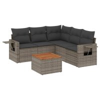 vidaXL 6-tlg. Garten-Sofagarnitur mit Kissen Grau Poly Rattan