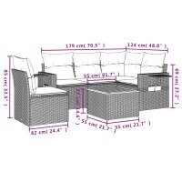 vidaXL 6-tlg. Garten-Sofagarnitur mit Kissen Grau Poly Rattan