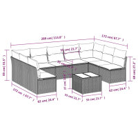 vidaXL 10-tlg. Garten-Sofagarnitur mit Kissen Schwarz Poly Rattan