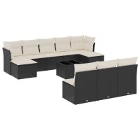 vidaXL 11-tlg. Garten-Sofagarnitur mit Kissen Schwarz Poly Rattan