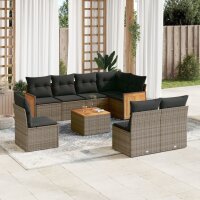 vidaXL 9-tlg. Garten-Sofagarnitur mit Kissen Grau Poly Rattan