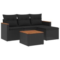 vidaXL 5-tlg. Garten-Sofagarnitur mit Kissen Schwarz Poly...