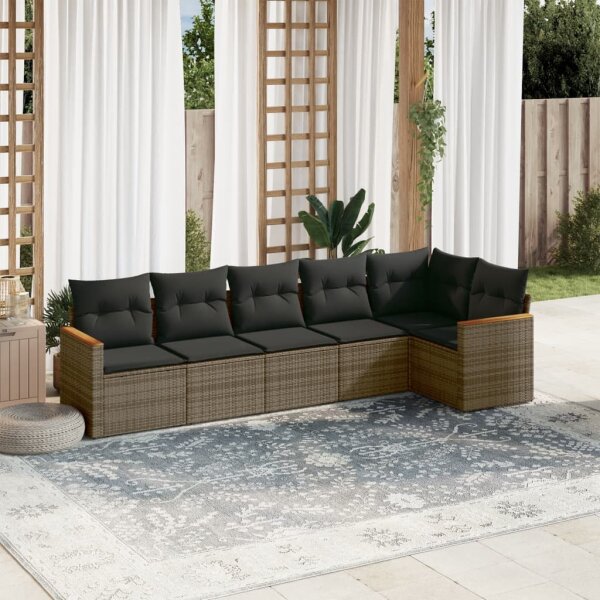 vidaXL 6-tlg. Garten-Sofagarnitur mit Kissen Grau Poly Rattan