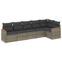 vidaXL 6-tlg. Garten-Sofagarnitur mit Kissen Grau Poly...