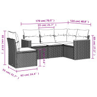 vidaXL 5-tlg. Garten-Sofagarnitur mit Kissen Grau Poly Rattan