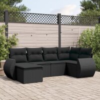 vidaXL 6-tlg. Garten-Sofagarnitur mit Kissen Schwarz Poly...