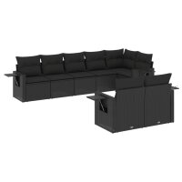 vidaXL 8-tlg. Garten-Sofagarnitur mit Kissen Schwarz Poly Rattan