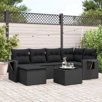 vidaXL 7-tlg. Garten-Sofagarnitur mit Kissen Schwarz Poly Rattan