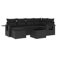 vidaXL 7-tlg. Garten-Sofagarnitur mit Kissen Schwarz Poly Rattan