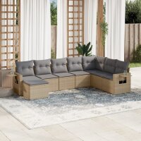 vidaXL 8-tlg. Garten-Sofagarnitur mit Kissen Beige Poly Rattan