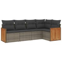 vidaXL 5-tlg. Garten-Sofagarnitur mit Kissen Grau Poly Rattan