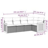 vidaXL 5-tlg. Garten-Sofagarnitur mit Kissen Grau Poly Rattan