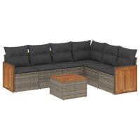 vidaXL 7-tlg. Garten-Sofagarnitur mit Kissen Grau Poly Rattan