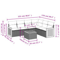 vidaXL 7-tlg. Garten-Sofagarnitur mit Kissen Grau Poly Rattan