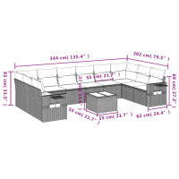 vidaXL 11-tlg. Garten-Sofagarnitur mit Kissen Schwarz Poly Rattan