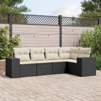 vidaXL 5-tlg. Garten-Sofagarnitur mit Kissen Schwarz Poly...