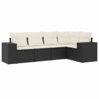 vidaXL 5-tlg. Garten-Sofagarnitur mit Kissen Schwarz Poly...