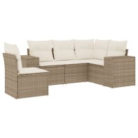 vidaXL 5-tlg. Garten-Sofagarnitur mit Kissen Beige Poly Rattan