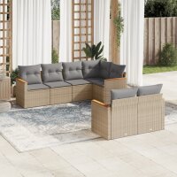 vidaXL 7-tlg. Garten-Sofagarnitur mit Kissen Beige Poly...