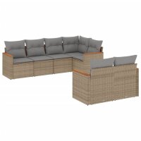 vidaXL 7-tlg. Garten-Sofagarnitur mit Kissen Beige Poly...