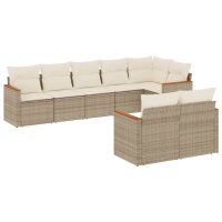 vidaXL 8-tlg. Garten-Sofagarnitur mit Kissen Beige Poly Rattan