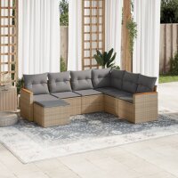 vidaXL 7-tlg. Garten-Sofagarnitur mit Kissen Beige Poly...