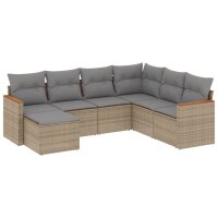 vidaXL 7-tlg. Garten-Sofagarnitur mit Kissen Beige Poly...