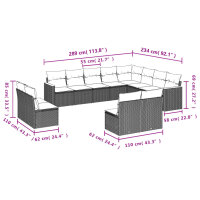 vidaXL 12-tlg. Garten-Sofagarnitur mit Kissen Grau Poly Rattan