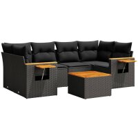 vidaXL 7-tlg. Garten-Sofagarnitur mit Kissen Schwarz Poly Rattan