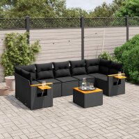 vidaXL 8-tlg. Garten-Sofagarnitur mit Kissen Schwarz Poly Rattan