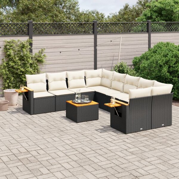 vidaXL 9-tlg. Garten-Sofagarnitur mit Kissen Schwarz Poly Rattan