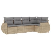 vidaXL 5-tlg. Garten-Sofagarnitur mit Kissen Beige Poly Rattan