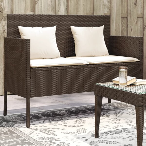 vidaXL Gartenbank mit Kissen Braun Poly Rattan