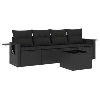 vidaXL 5-tlg. Garten-Sofagarnitur mit Kissen Schwarz Poly...