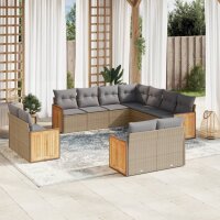 vidaXL 11-tlg. Garten-Sofagarnitur mit Kissen Beige Poly...