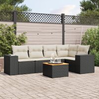 vidaXL 6-tlg. Garten-Sofagarnitur mit Kissen Schwarz Poly...