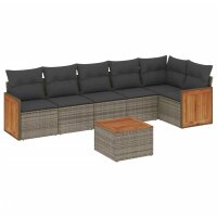 vidaXL 7-tlg. Garten-Sofagarnitur mit Kissen Grau Poly...