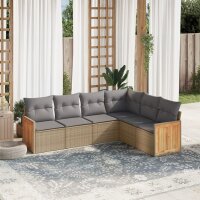 vidaXL 6-tlg. Garten-Sofagarnitur mit Kissen Beige Poly...