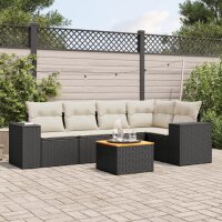 vidaXL 6-tlg. Garten-Sofagarnitur mit Kissen Schwarz Poly Rattan