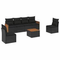 vidaXL 7-tlg. Garten-Sofagarnitur mit Kissen Schwarz Poly Rattan